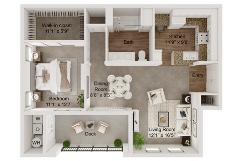 Floor plan for 1 bed, 1 bath, 797 sqft